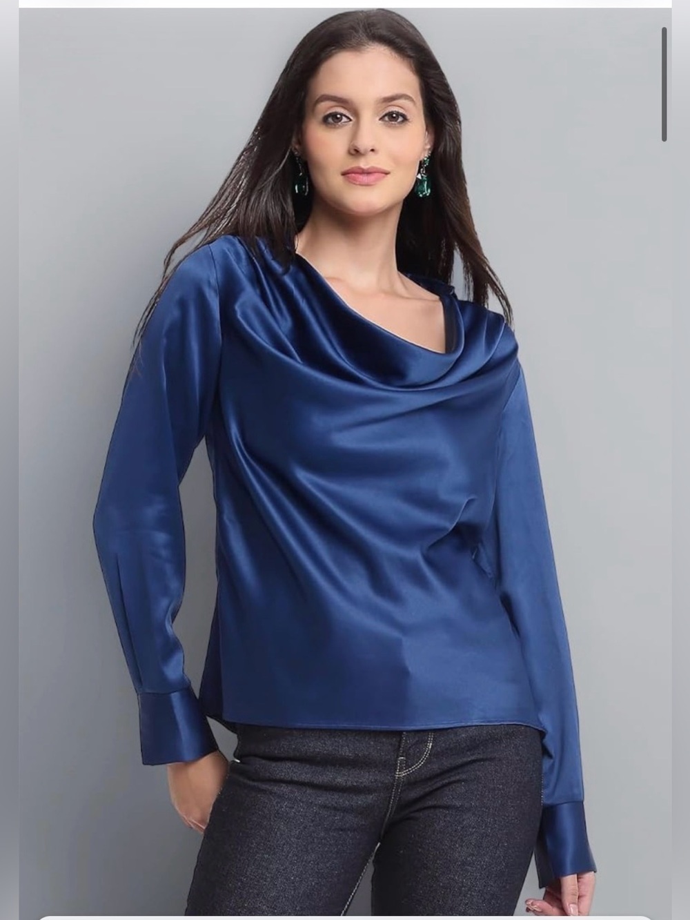 Metallic Navy Cowl Neck Blouse ptp 18 length 25
